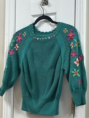 AliviaTeal Floral Embroidered Women’s Sweater. Pit to pit 16.5 (mix37)